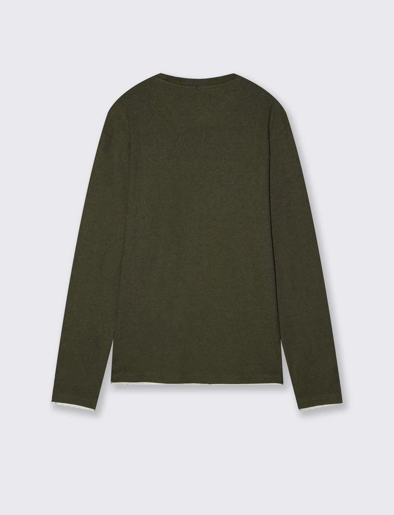 Maglia girocollo jacquard in misto cotone - Verde militare