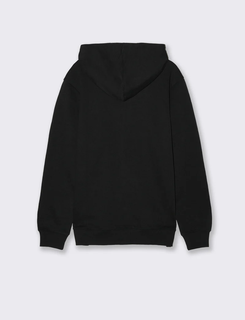 Felpa piquet con cerniera e cappuccio - Nero