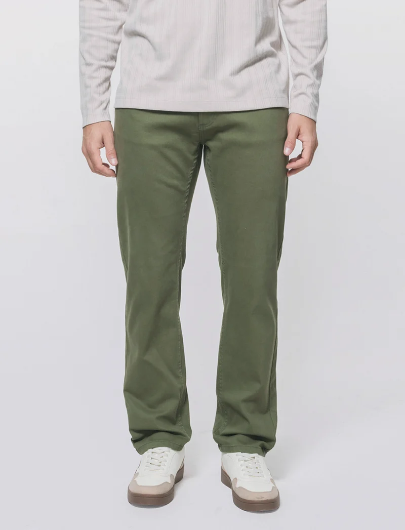 Pantaloni Slim Fit 5 Tasche Effetto Slavato - Verde oliva
