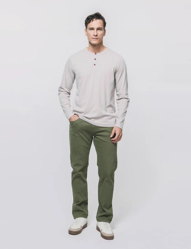 Pantaloni Slim Fit 5 Tasche Effetto Slavato - Verde oliva