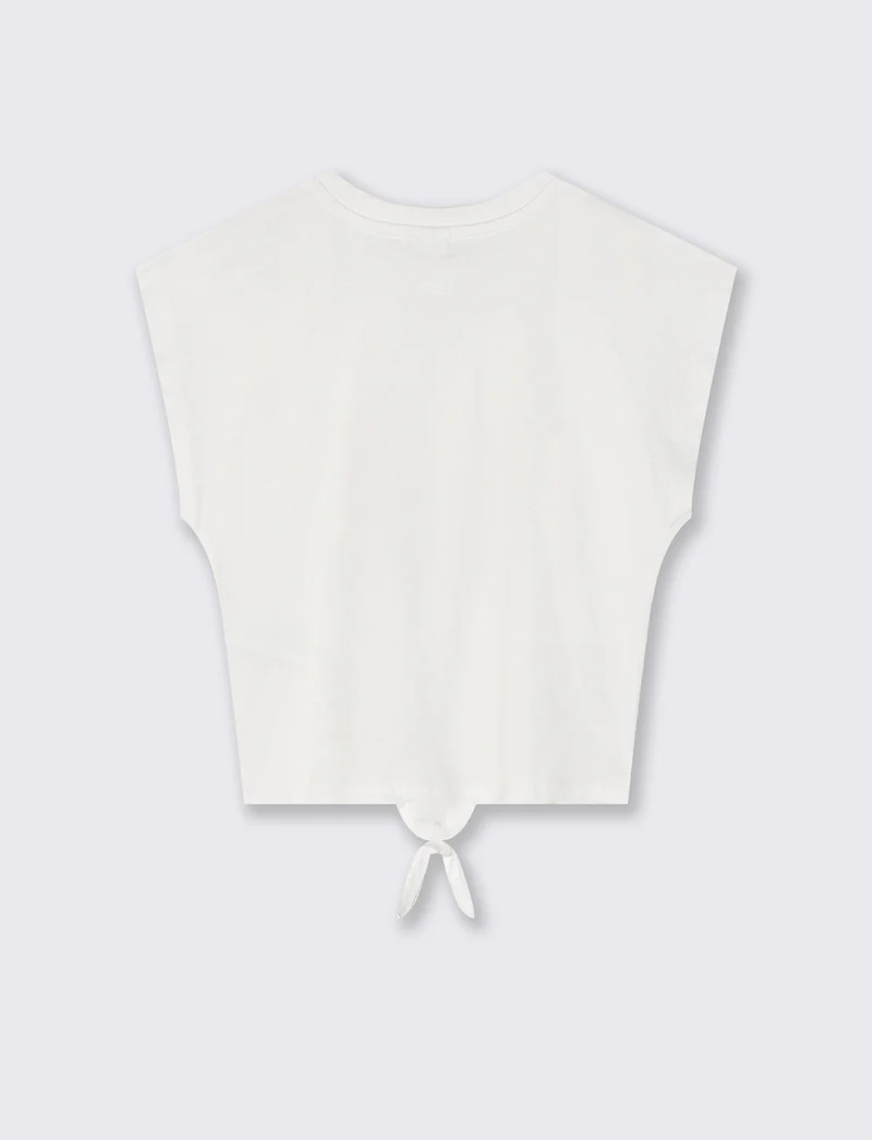 T-shirt estiva in cotone con nodo e strass - Bianco