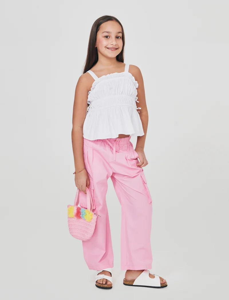 Top in cotone con fiocchi laterali - Bianco