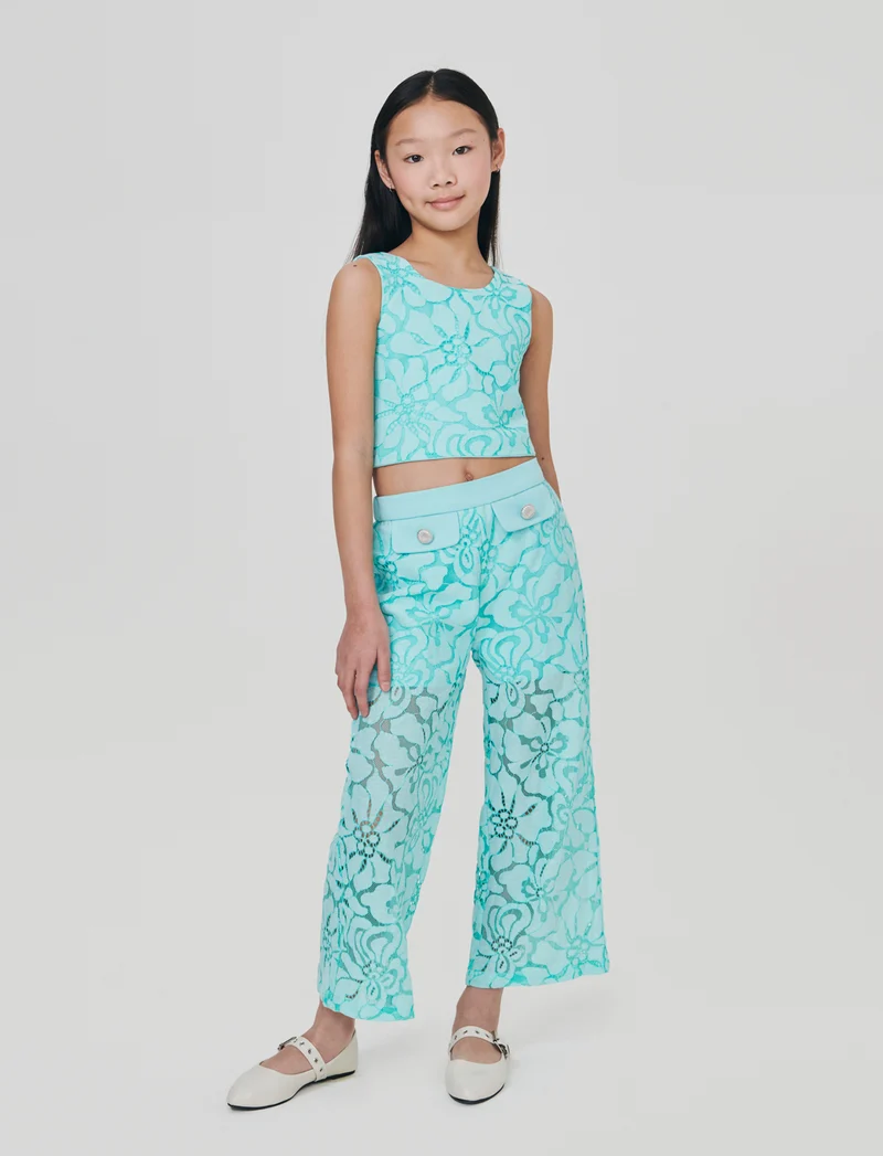 Pantaloni Palazzo in Macramè Colorati - Verde acqua