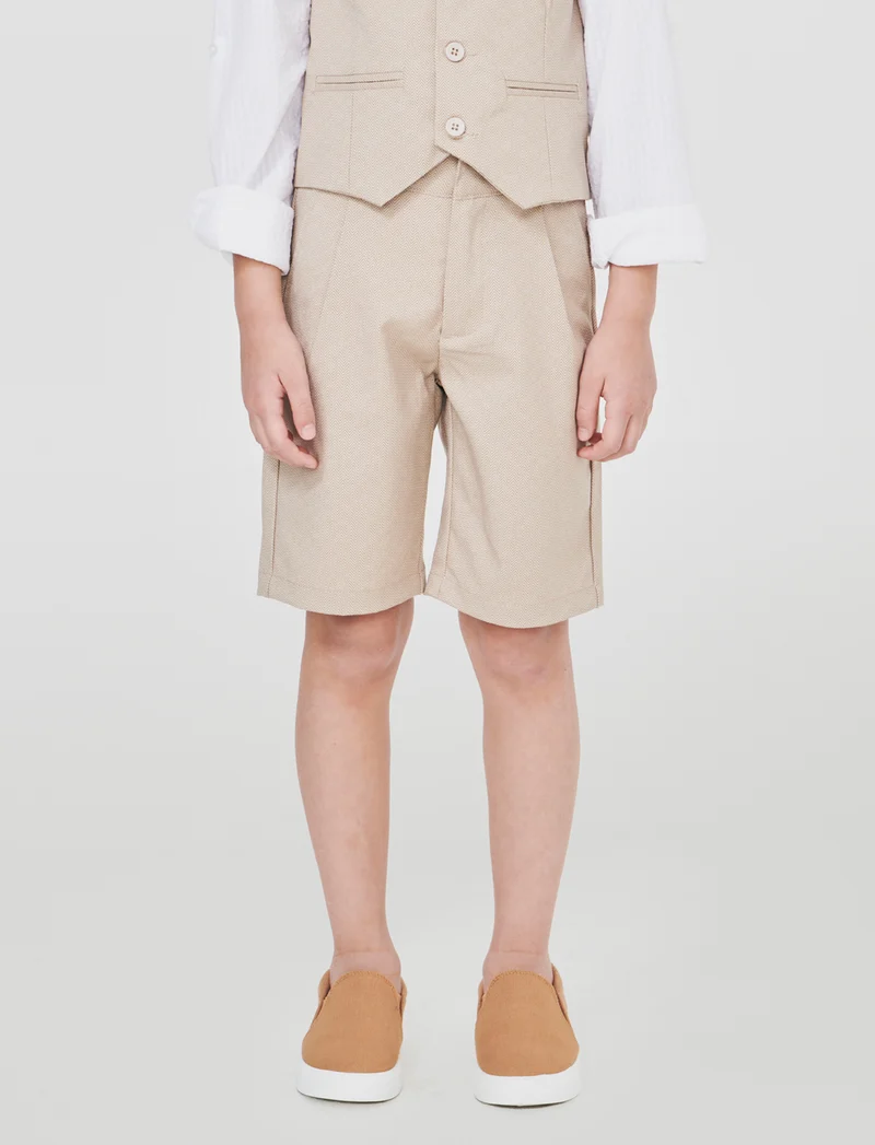 Bermuda in tessuto con motivo a spina di pesce - Beige
