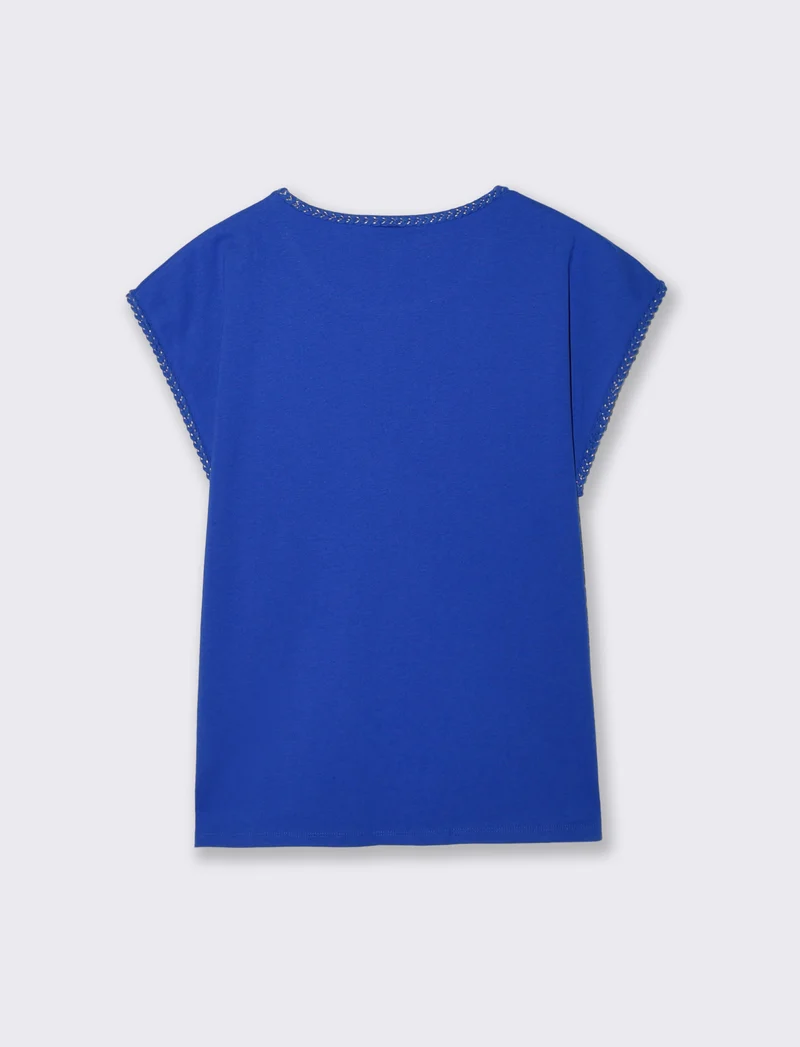 T-Shirt Cotone Manica Corto con Trim - Royal