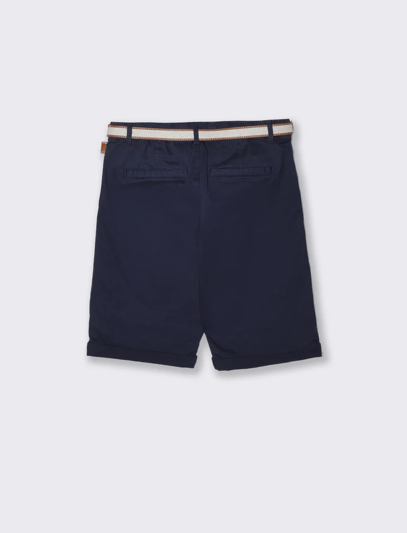Bermuda con Cintura e Risvolto - Blu