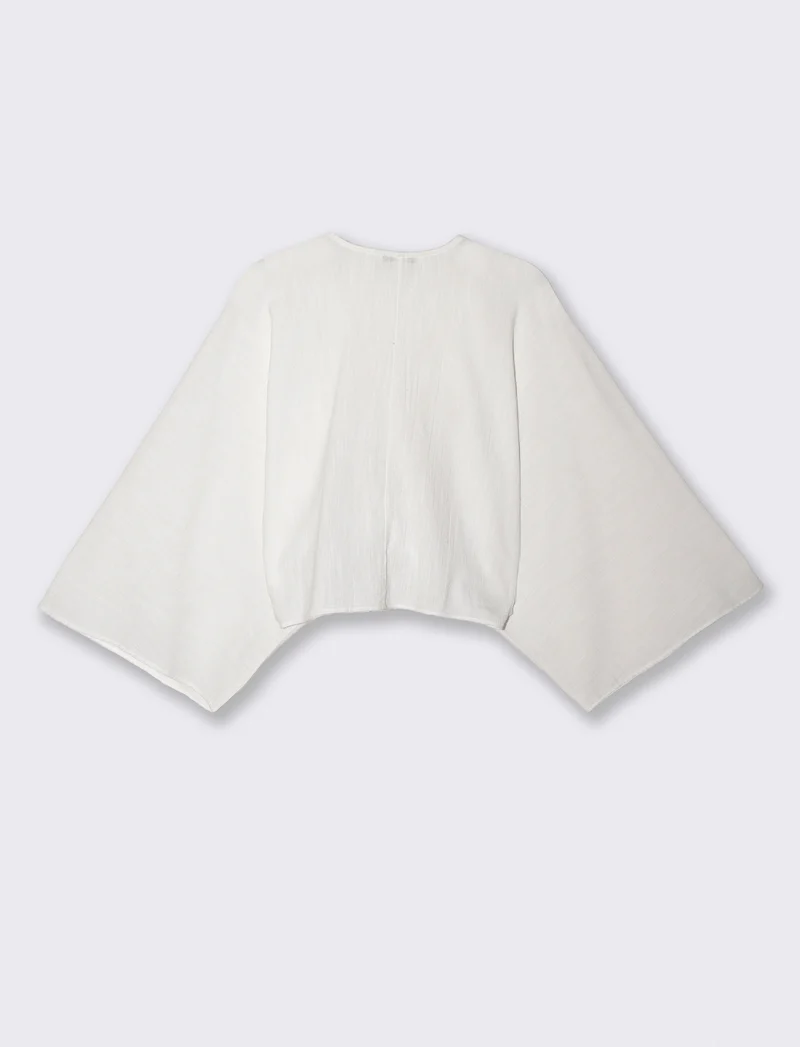 Casacca Kimono in Cotone con Nodo - Bianco