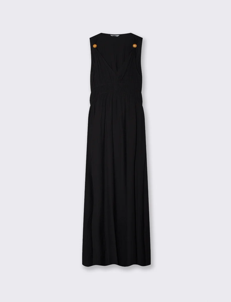 Vestito lungo con scollo a V e arricciato - Nero