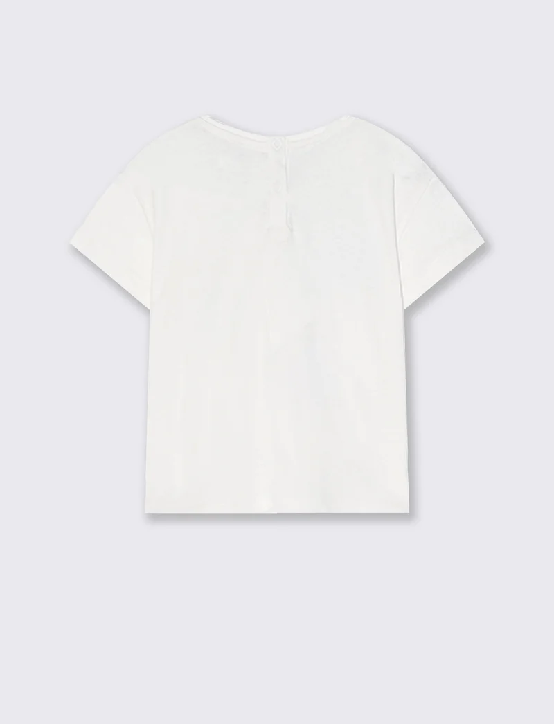 T-shirt in cotone con farfalle applicate - Bianco latte