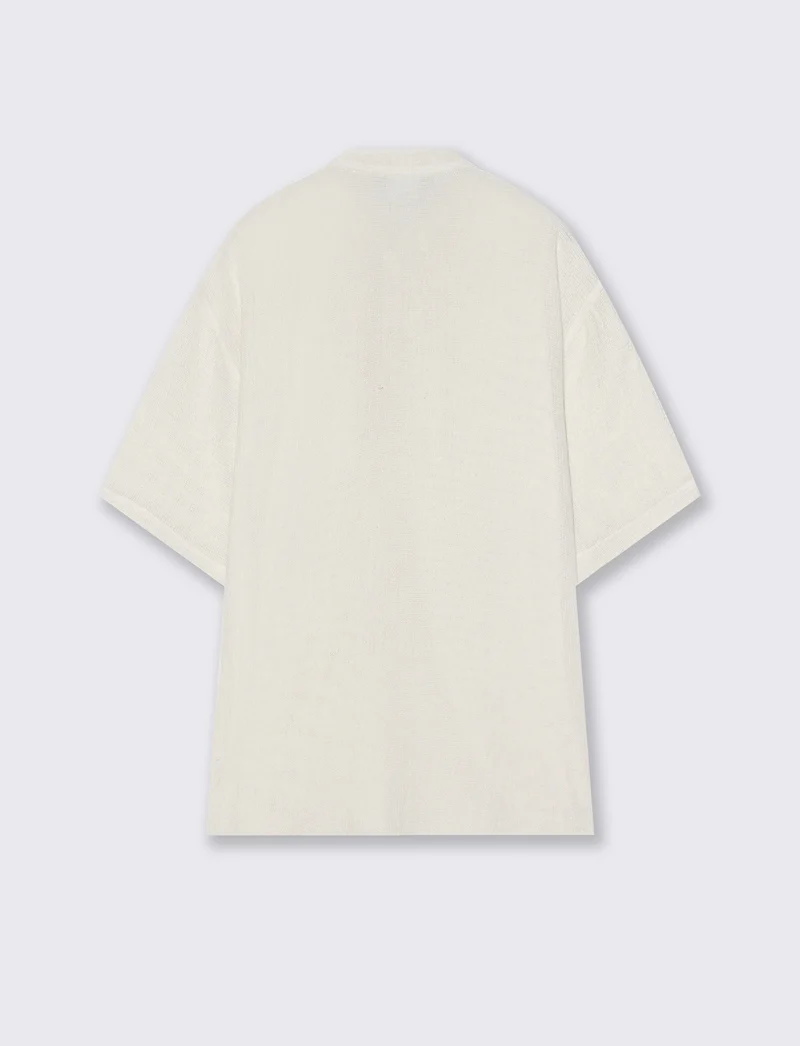 T-SHIRT SERAFINO IN TESSUTO DOBBY - Bianco latte
