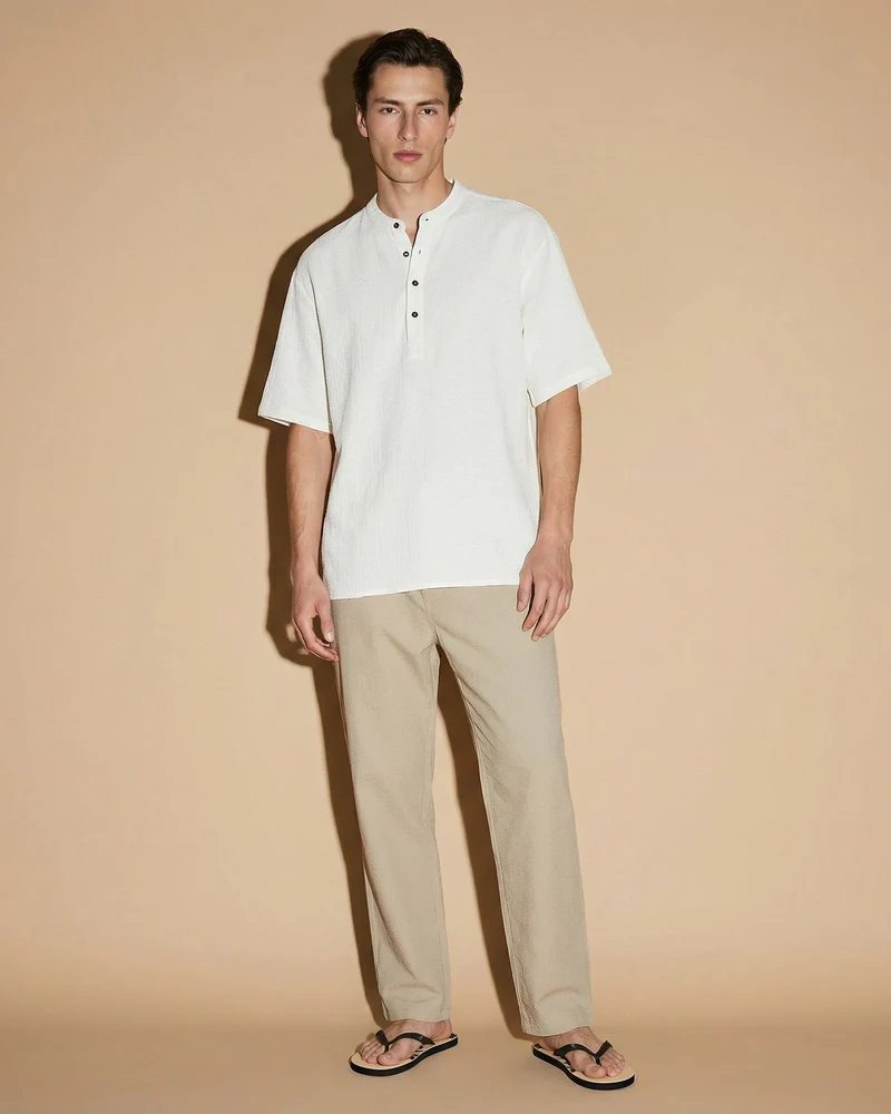 T-SHIRT SERAFINO IN TESSUTO DOBBY - Bianco latte