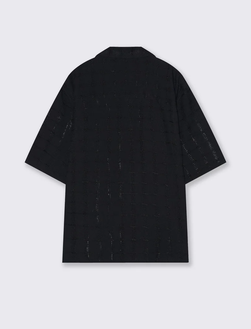 Camicia Boxy Fit a Quadri Intarsiata - Nero
