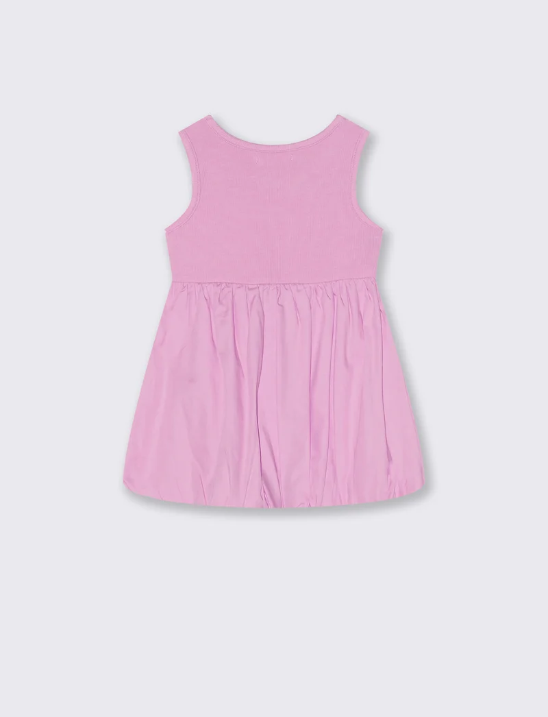Abito a palloncino in tessuti combinati - Rosa