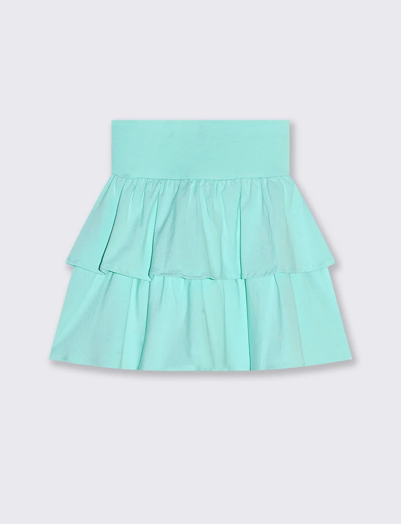 Gonna da bambina in cotone con balze - Verde acqua
