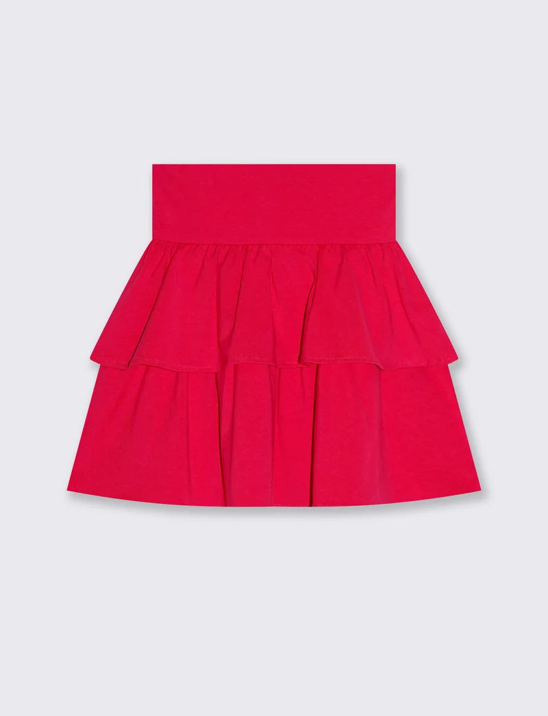 Gonna da bambina in cotone con balze - Fuxia