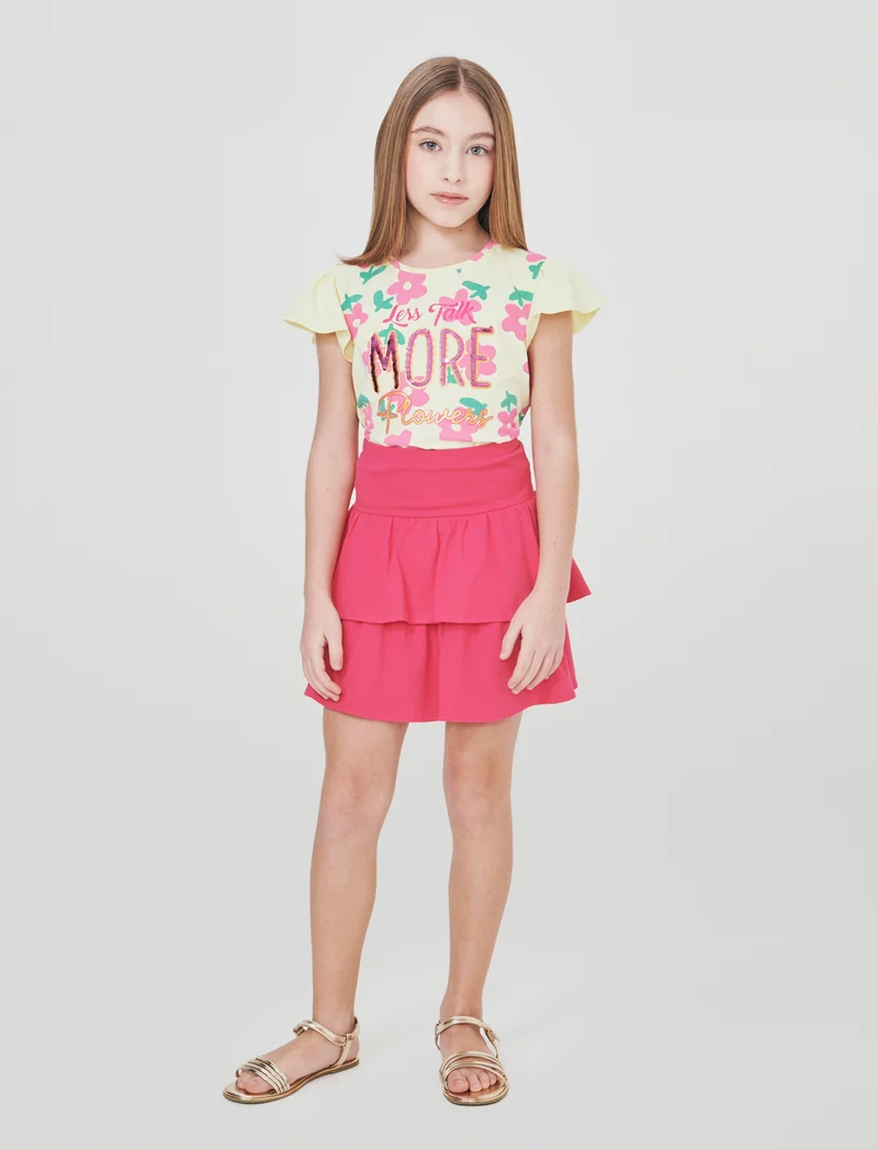 Gonna da bambina in cotone con balze - Fuxia