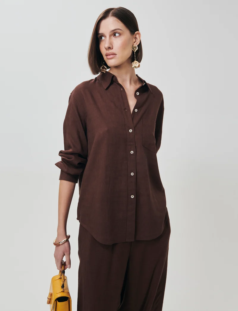 Camicia Manica Lunga con Taschino - Marrone cioccolato