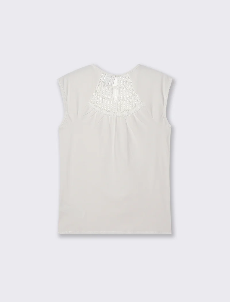 Top con pizzo e inserti sullo scollo - Avorio