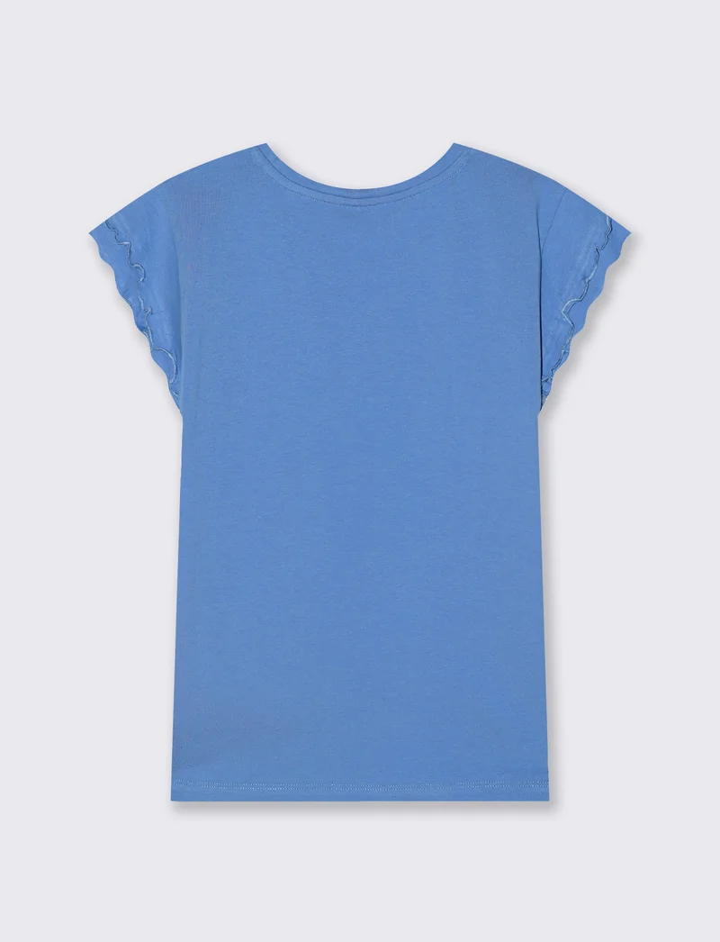 T-Shirt Mezza Manica con Rouches - Azzurro