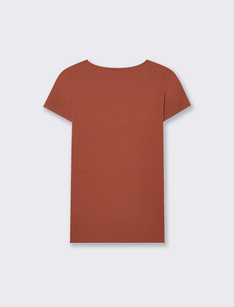 T-shirt manica corta con scollo incrociato - Cognac
