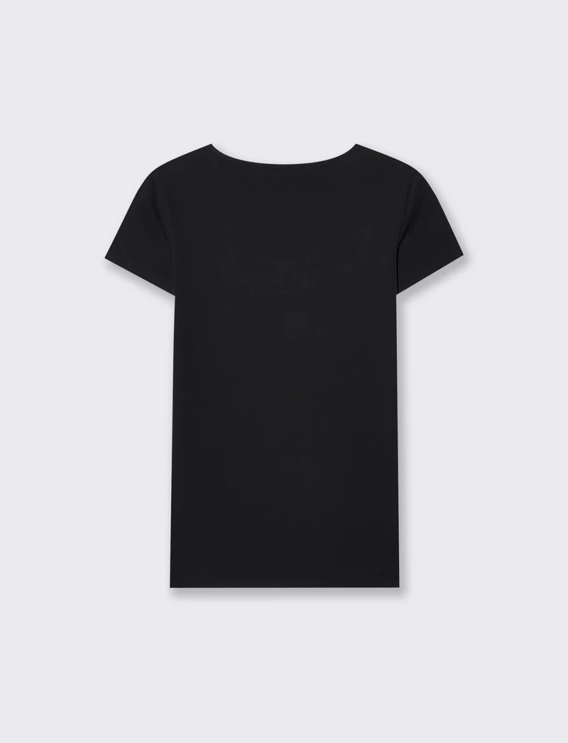 T-shirt manica corta con scollo incrociato - Nero