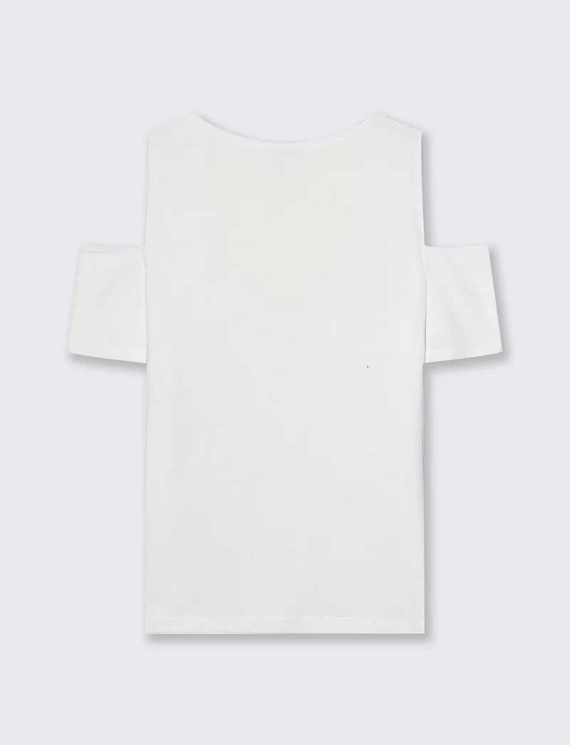T-Shirt Scollo a V con Apertura - Bianco