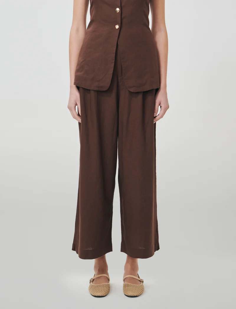 Pantalone Vita Alta con Tasche Laterali - Marrone cioccolato