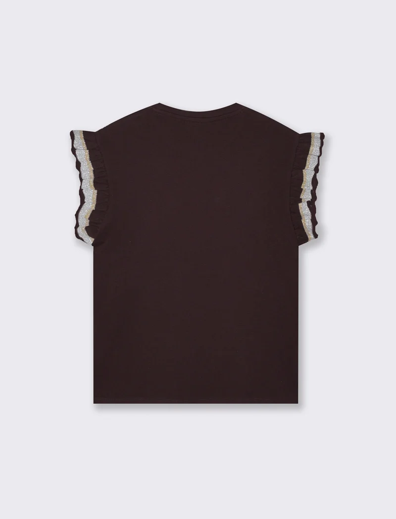 T-Shirt Mezza Manica con Rouches e Alette - Moro