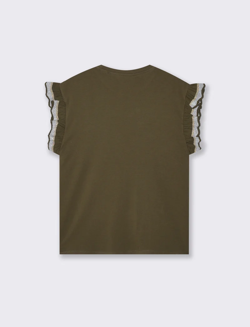 T-Shirt Mezza Manica con Rouches e Alette - Kaky 1