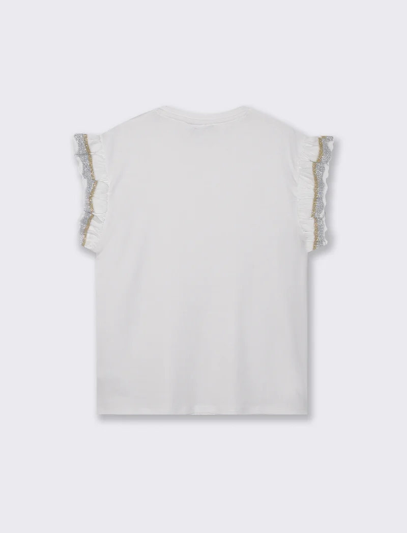 T-Shirt Mezza Manica con Rouches e Alette - Bianco