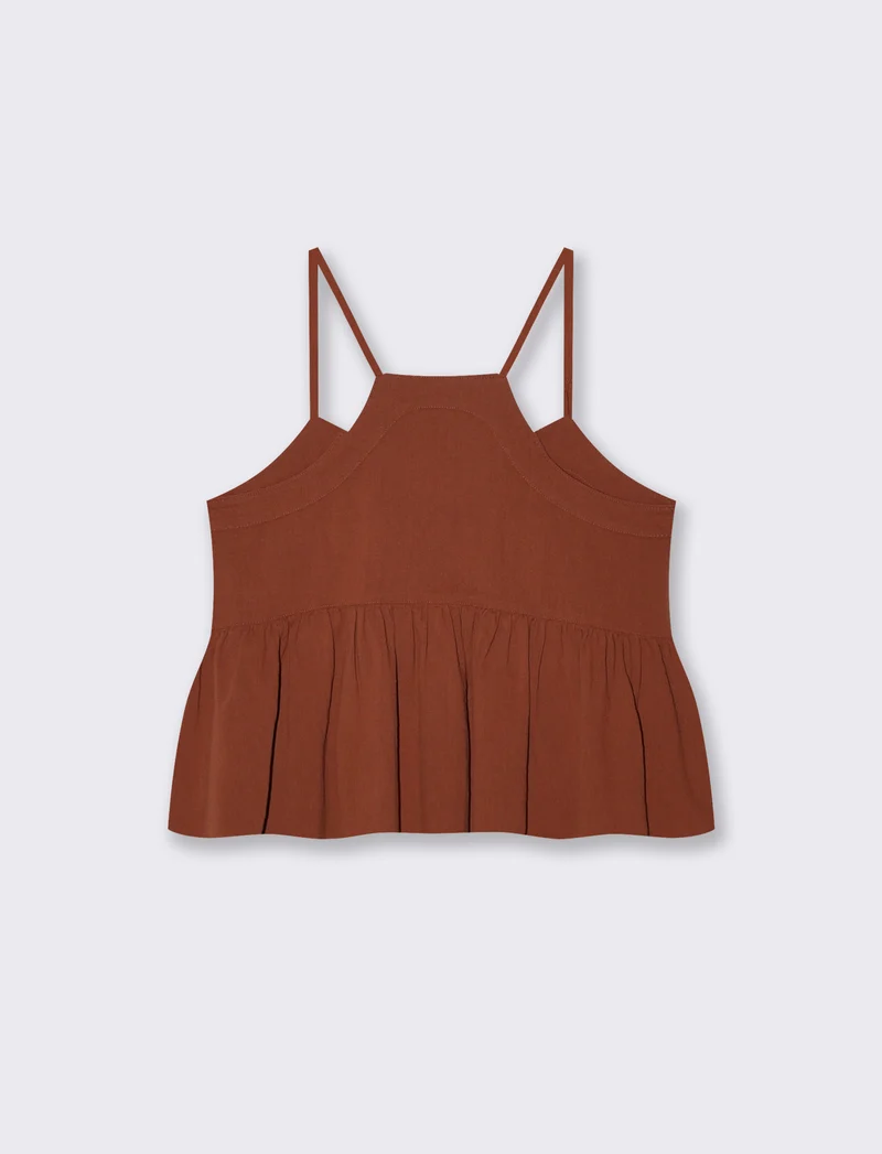 Top Arricciato con Spalline in Cotone - Cognac