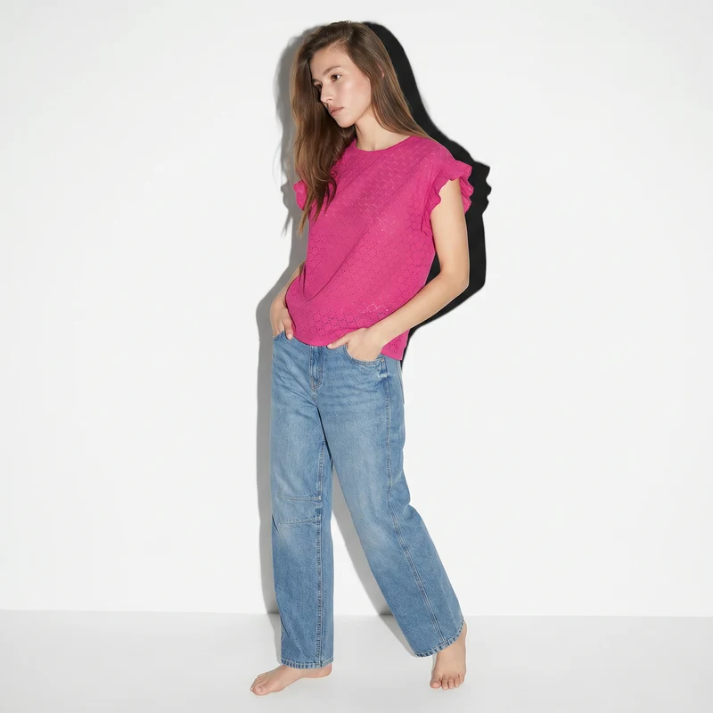 Top Rouches con Girocollo e Maniche - Fuxia