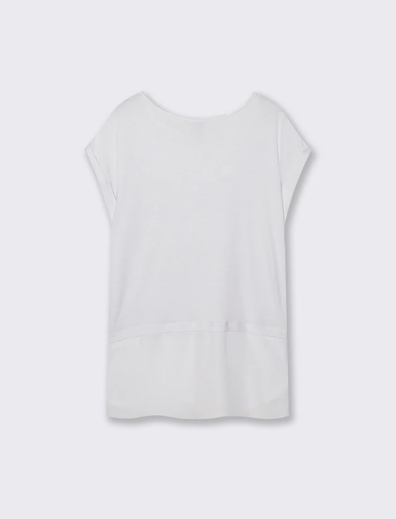 Maglia Kimono a Maniche Corte con Stampa - Bianco