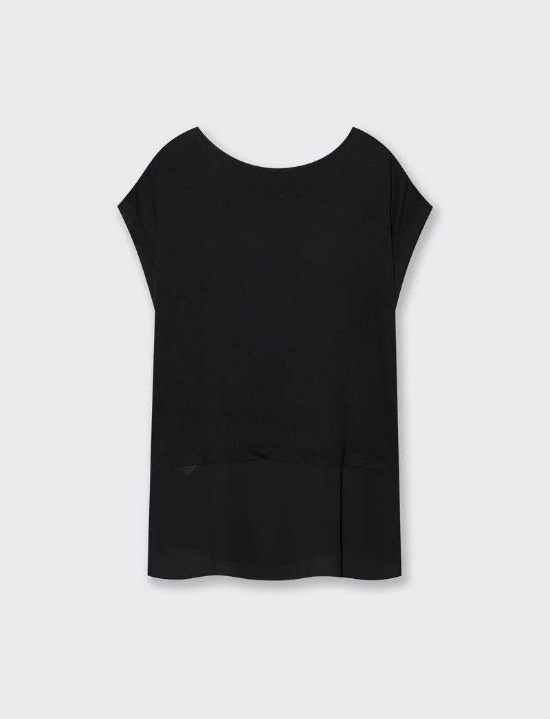 Maglia Kimono a Maniche Corte con Stampa - Nero