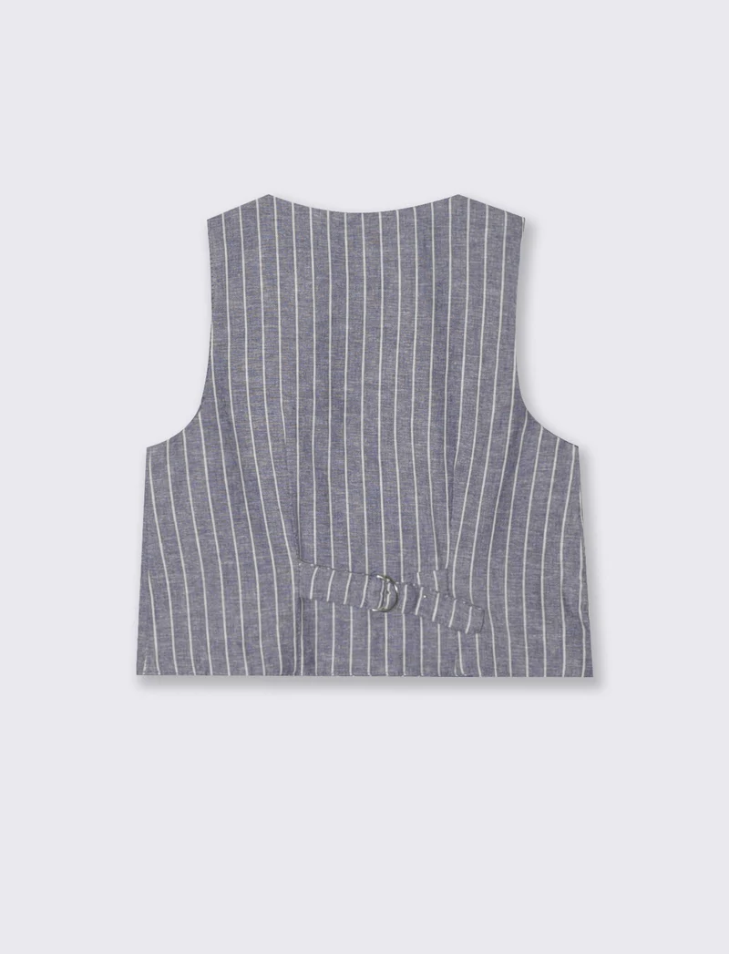 Gilet in misto lino con apertura frontale - Righe