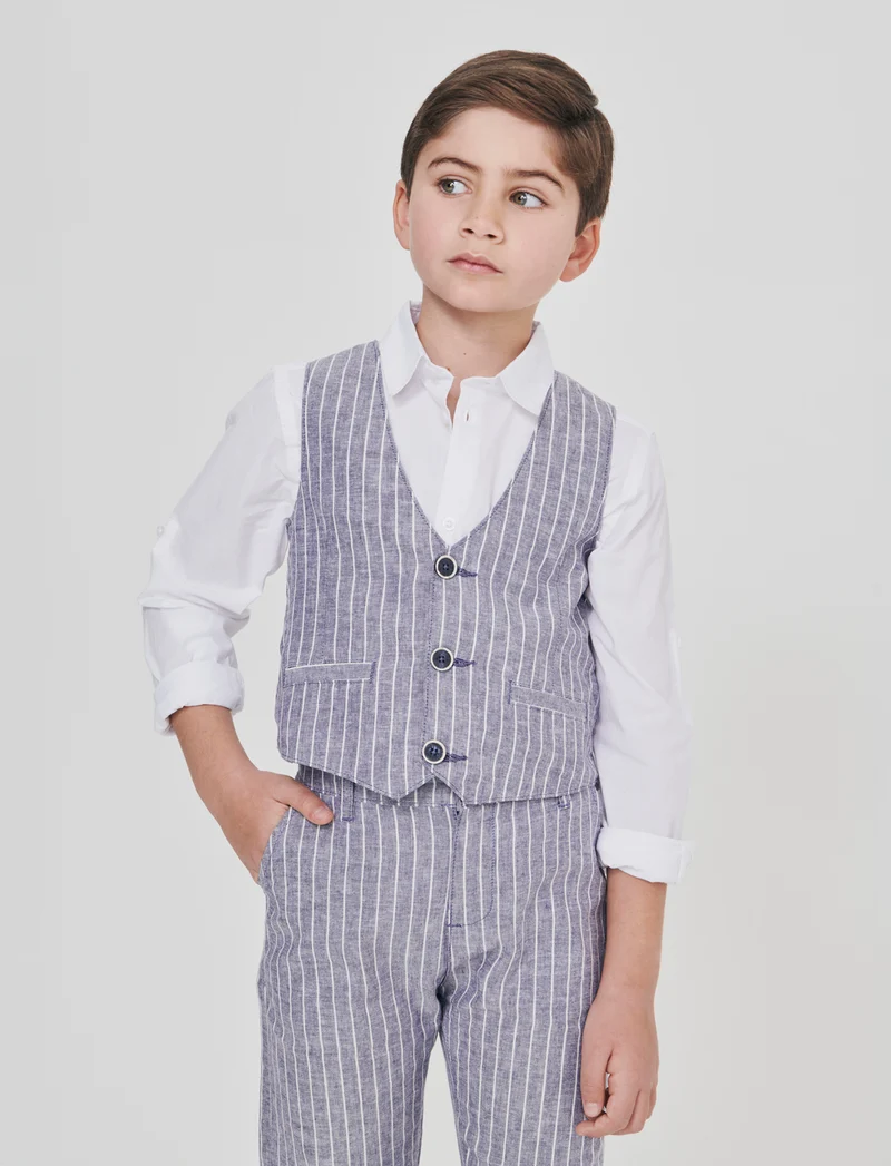 Gilet in misto lino con apertura frontale - Righe
