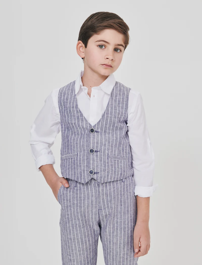 Gilet in misto lino con apertura frontale - Righe
