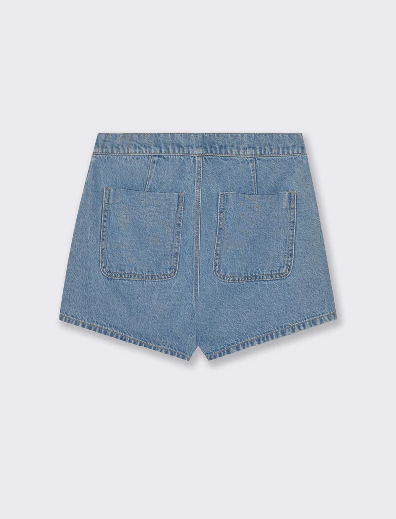 Short in cotone asimmetrico con tasche - Denim