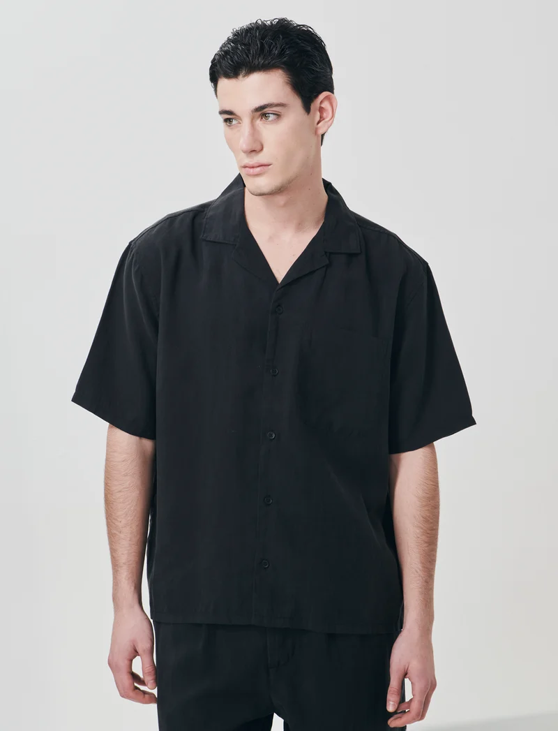 Camicia soft fit in misto lyocell - Nero