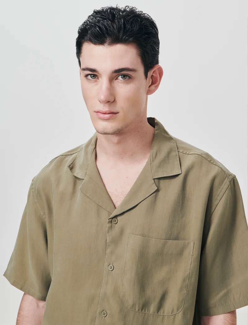 Camicia soft fit in misto lyocell - Verde kaki