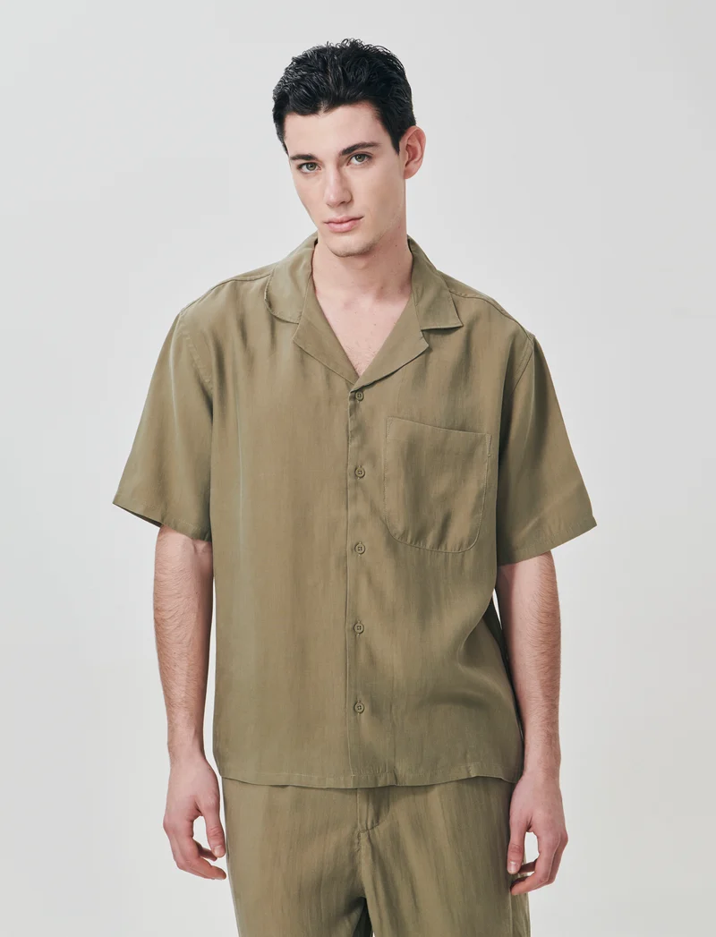Camicia soft fit in misto lyocell - Verde kaki