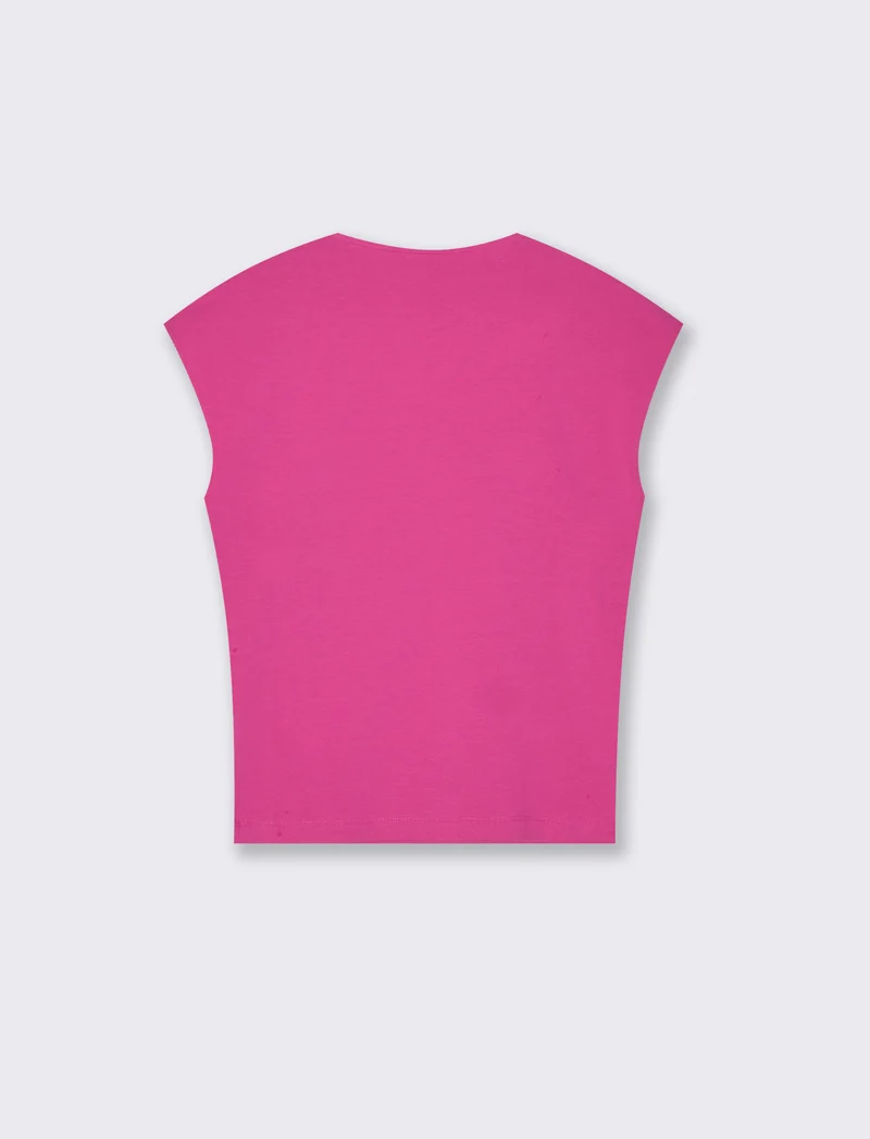 T-Shirt Slim con Spalla Scesa e Scollo Quadrato - Fuxia