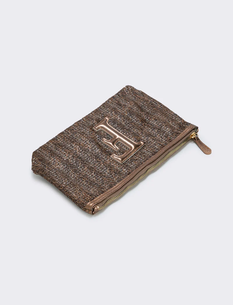 Pochette effetto paglia con lettera - var 3