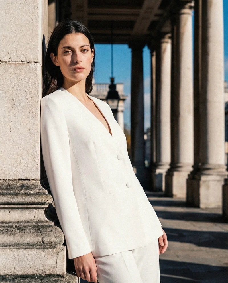 Pantalone a vita alta con gamba larga - Bianco latte
