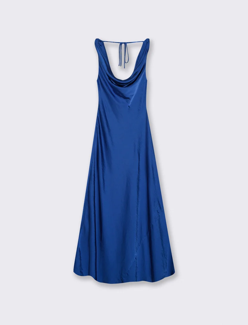 Vestito lungo con scollo morbido e V - Blu cobalto