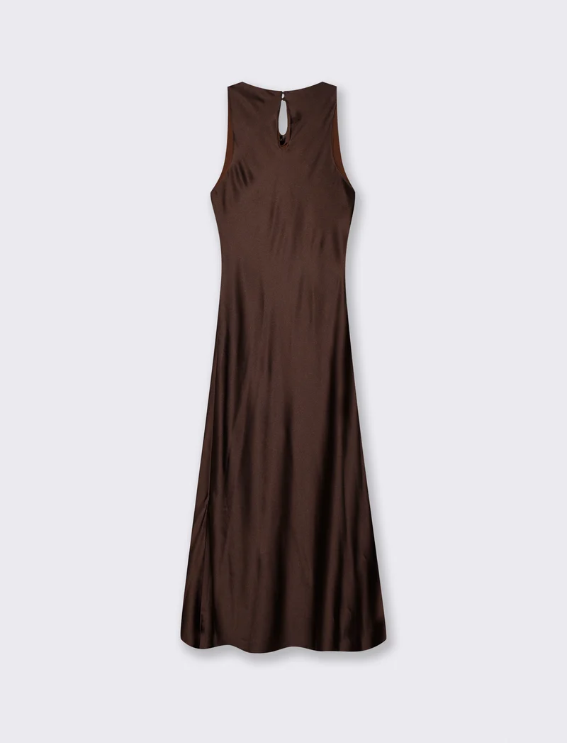 Vestito lungo in sbieco senza maniche - Cacao