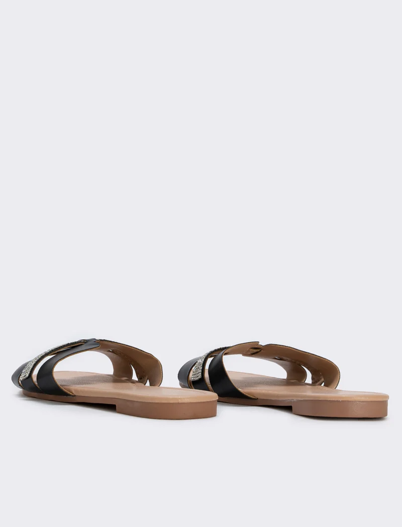 Mule da in poliuretano con strass - Nero