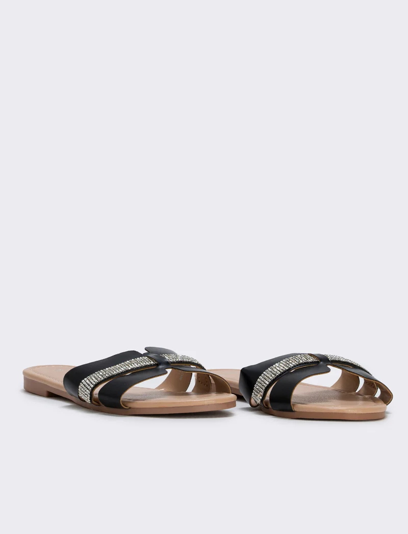 Mule da in poliuretano con strass - Nero