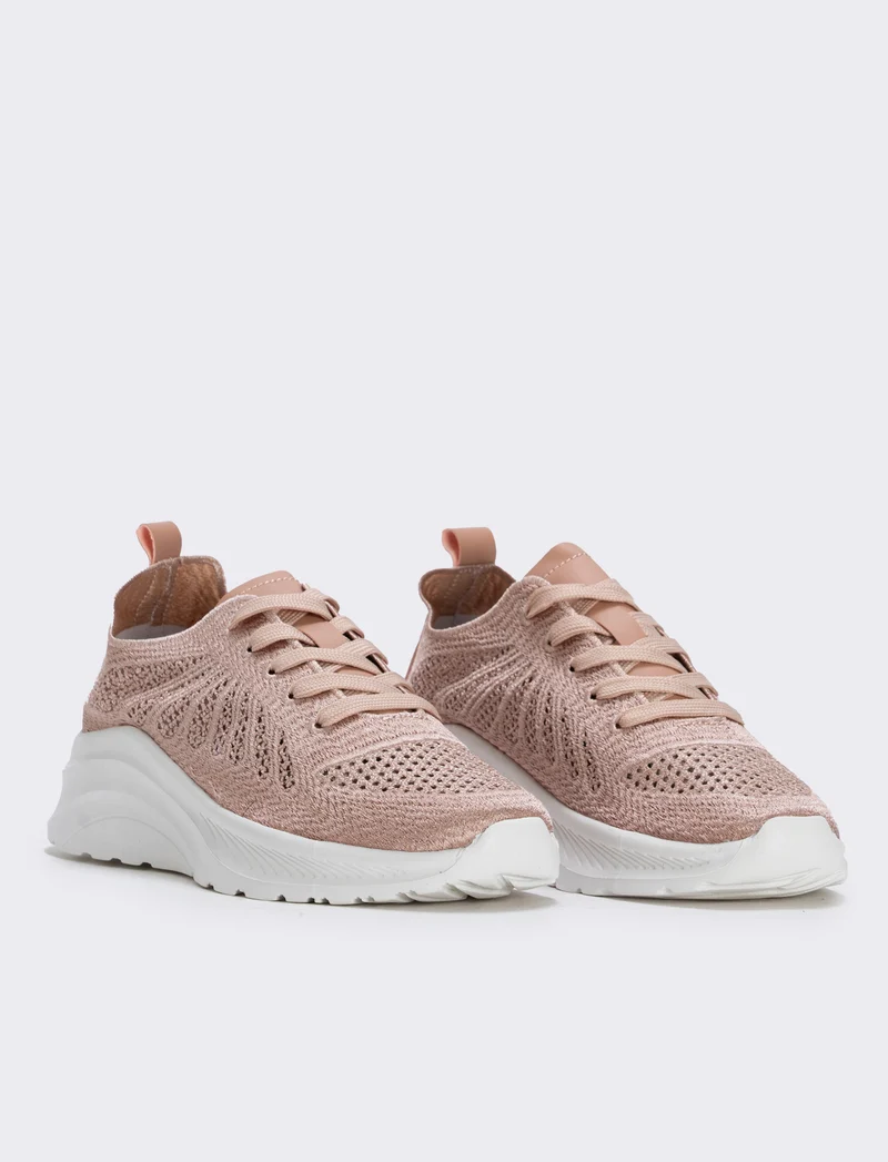 Sneakers in tessuto effetto ricamato - Cipria