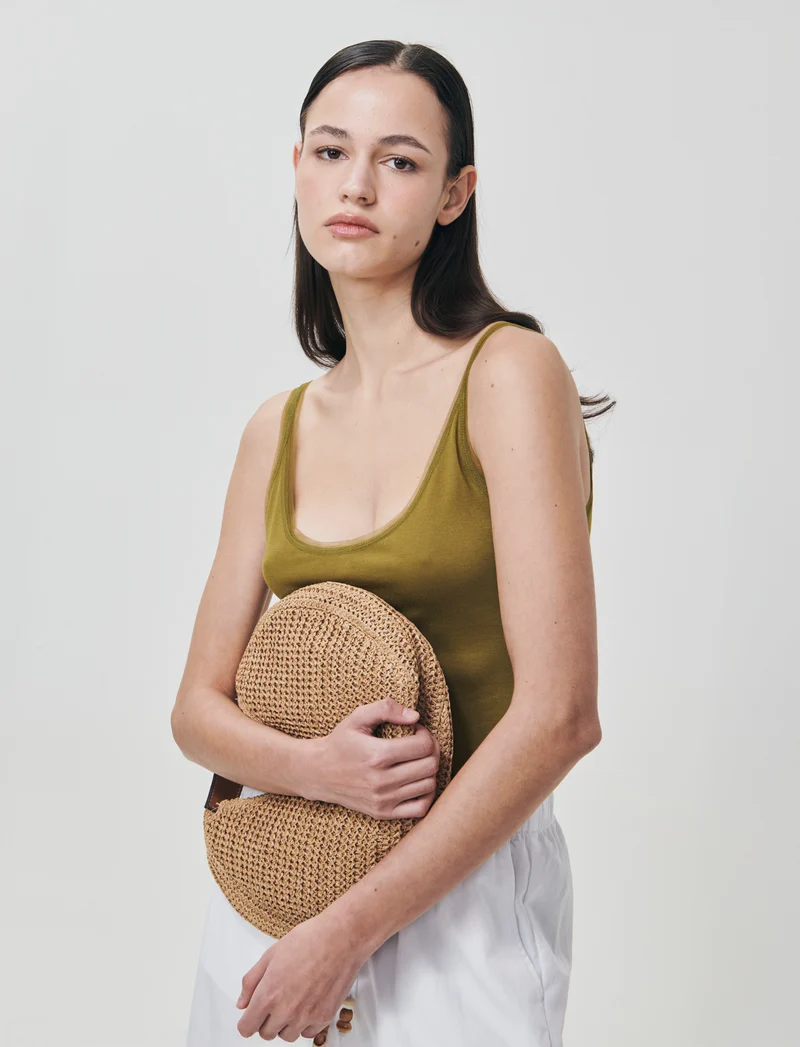 Top con inserti in mesh e bretelle - Verde abete